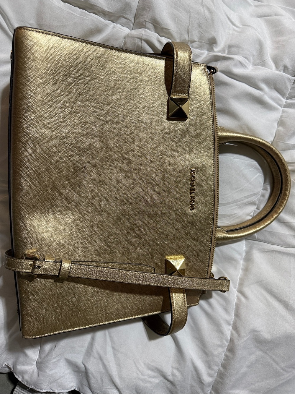 Michael Kors Metallic Gold Saffiano Satchel
